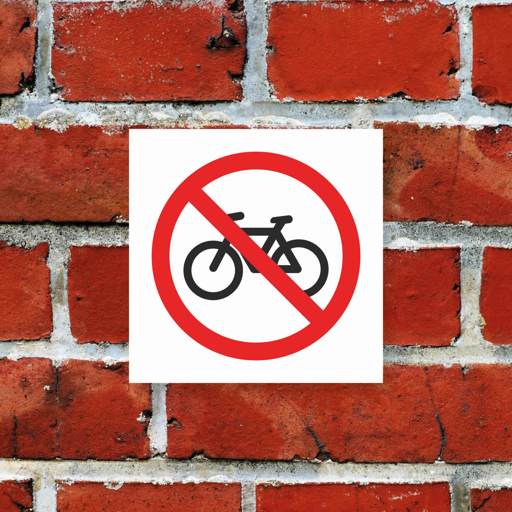 Goedkoop bord verboden voor fietsen gedrukt op duurzaam trespa muur
